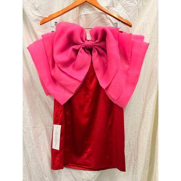 AMY LYNN NEW Oscar Oversized Bow Stretch-Satin Mini Dress In‎ Pink Medium - Picture 4 of 6